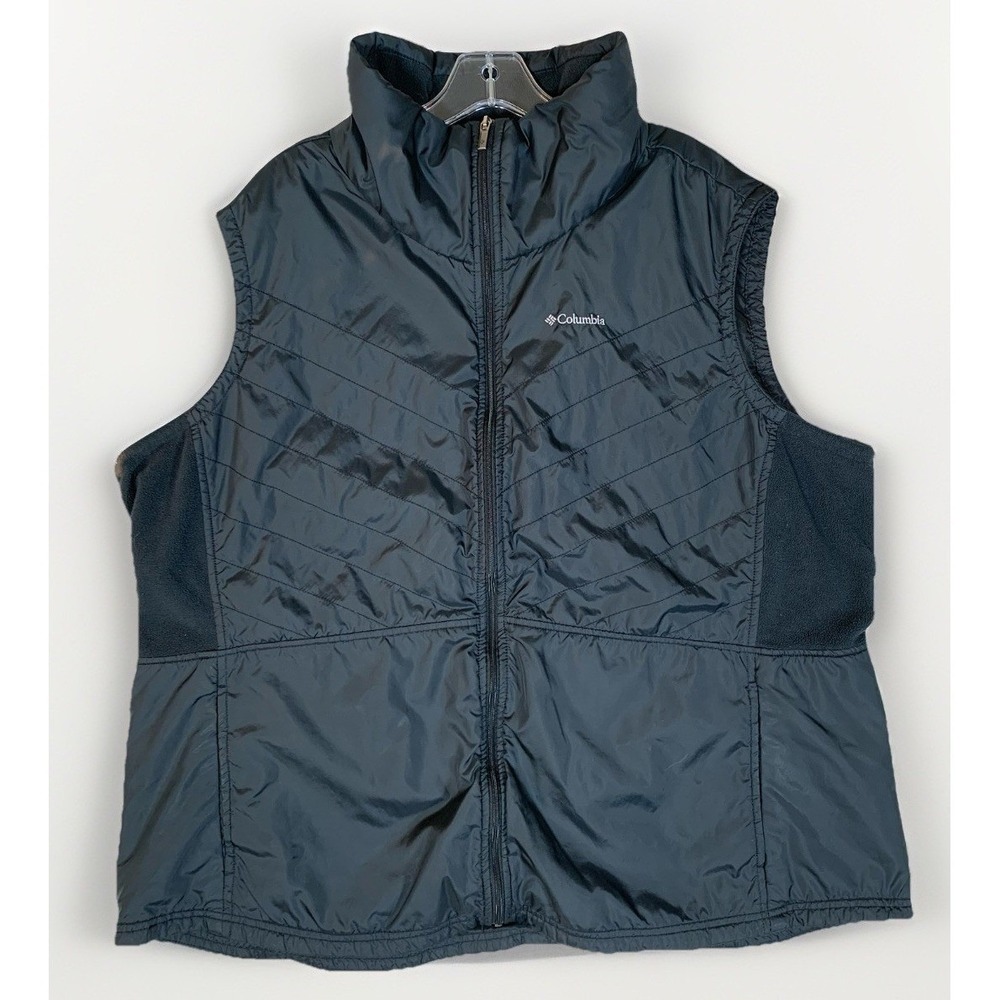 Columbia Puffer Vest Womens 3X Black Excellent Quilted Fleece Panels AW1147